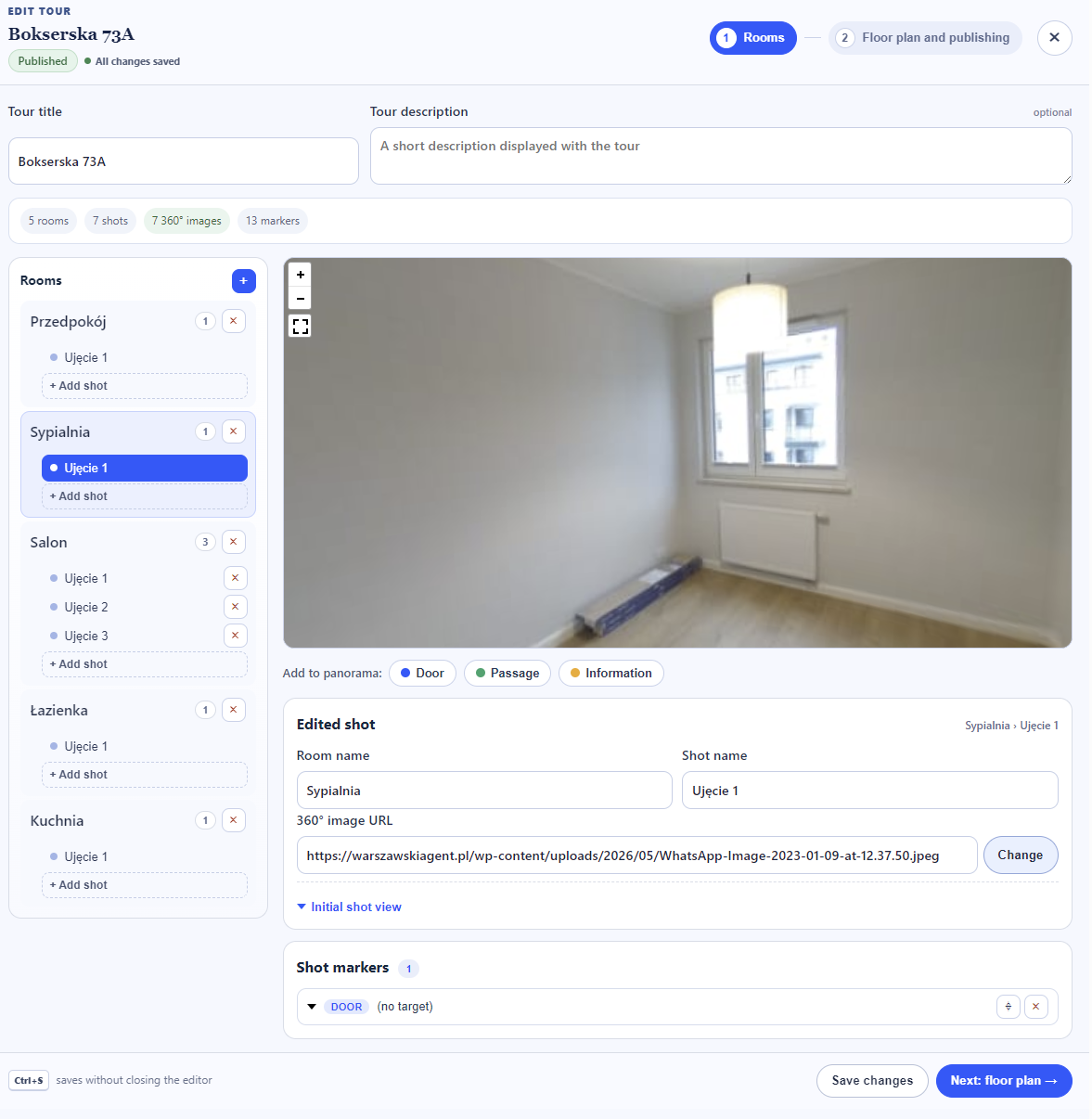 Edytor pomieszczeń i ujęć w Estate Office Property Tour